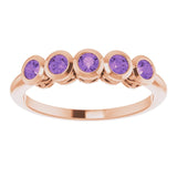 14K Gold Round Natural Amethyst Five-Stone Bezel-Set Ring - Rose Gold - view 3