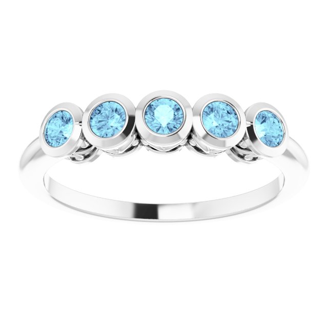 Platinum Round Natural Aquamarine Five-Stone Bezel-Set Ring - view 3