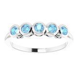 14K Gold Round Natural Aquamarine Five-Stone Bezel-Set Ring - White Gold - view 3