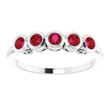 Platinum Round Lab-Grown Ruby Five-Stone Bezel-Set Ring - view 3