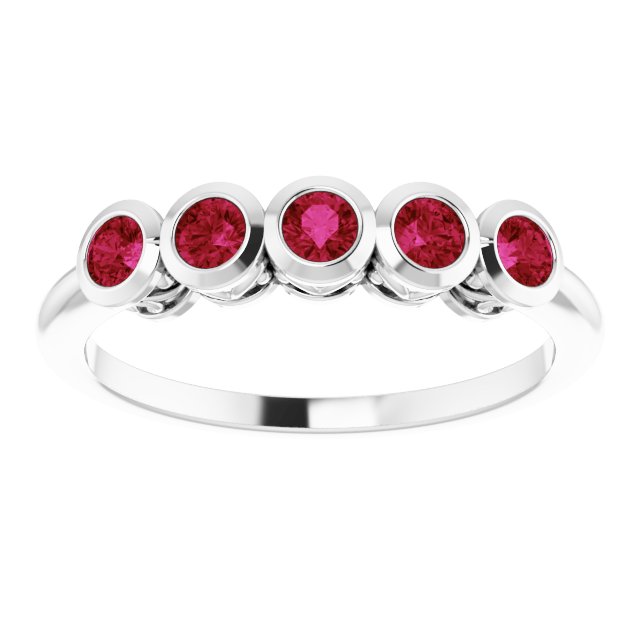 Platinum Round Lab-Grown Ruby Five-Stone Bezel-Set Ring - view 3