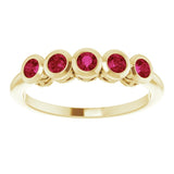 14K Gold Round Natural Ruby Five-Stone Bezel-Set Ring - Yellow Gold - view 3