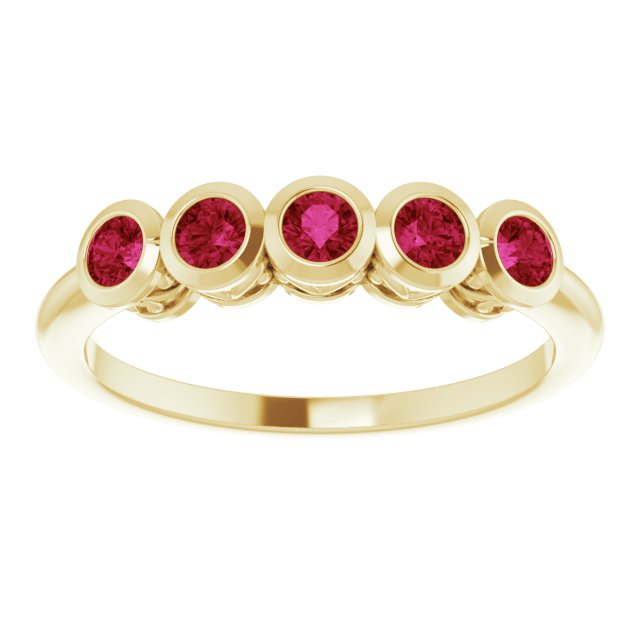 14K Gold Round Lab-Grown Ruby Five-Stone Bezel-Set Ring - Yellow Gold - view 3
