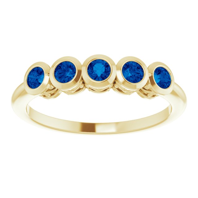 14K Gold Round Natural Blue Sapphire Five-Stone Bezel-Set Ring - Yellow Gold - view 3
