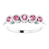 14K Gold Round Natural Pink Tourmaline Five-Stone Bezel-Set Ring - White Gold - view 3