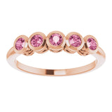 14K Gold Round Natural Pink Tourmaline Five-Stone Bezel-Set Ring - Rose Gold - view 3