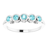 Platinum Round Natural Blue Zircon Five-Stone Bezel-Set Ring - view 3