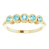 14K Gold Round Natural Blue Zircon Five-Stone Bezel-Set Ring - Yellow Gold - view 3