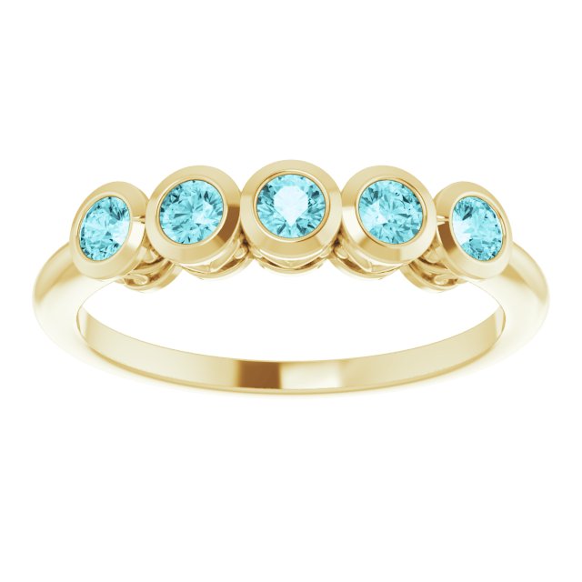14K Gold Round Natural Blue Zircon Five-Stone Bezel-Set Ring - Yellow Gold - view 3