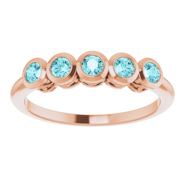 14K Gold Round Natural Blue Zircon Five-Stone Bezel-Set Ring - Rose Gold - view 3