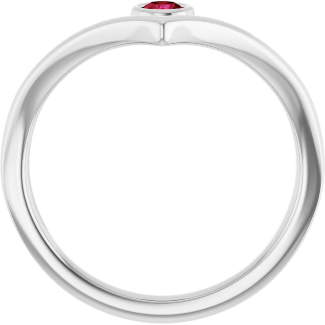 14K Gold Round Lab-Grown Ruby Bezel-Set Solitaire V Ring - White Gold - view 2