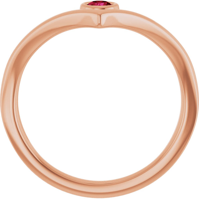 14K Gold Round Lab-Grown Ruby Bezel-Set Solitaire V Ring - Rose Gold - view 2