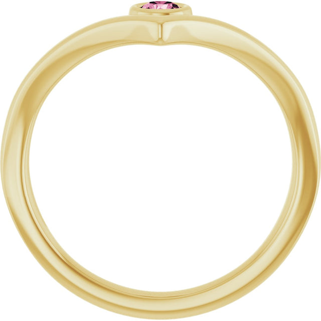 14K Gold Round Natural Pink Tourmaline Bezel-Set Solitaire V Ring - Yellow Gold - view 2
