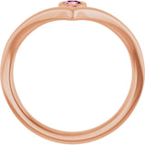 14K Gold Round Natural Pink Tourmaline Bezel-Set Solitaire V Ring - Rose Gold - view 2