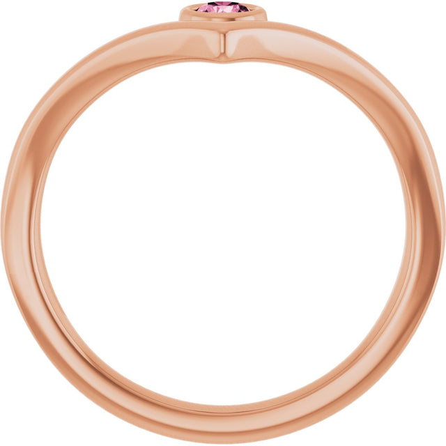 14K Gold Round Natural Pink Tourmaline Bezel-Set Solitaire V Ring - Rose Gold - view 2