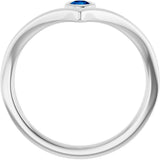 14K Gold Round Natural Blue Sapphire Bezel-Set Solitaire V Ring - White Gold - view 2