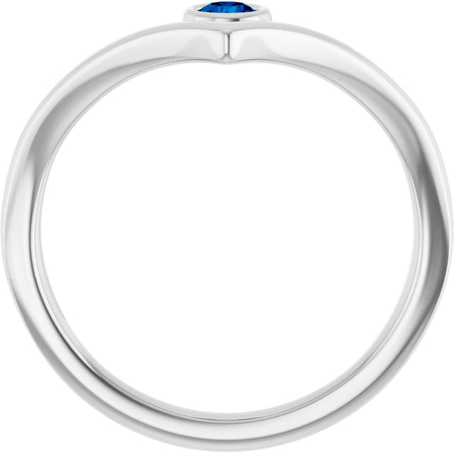 Platinum Round Lab-Grown Blue Sapphire Bezel-Set Solitaire V Ring - view 2