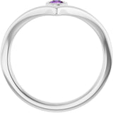Platinum Round Natural Amethyst Bezel-Set Solitaire V Ring - view 2