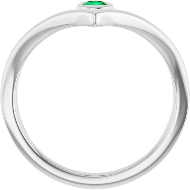 Platinum Round Natural Emerald Bezel-Set Solitaire V Ring - view 2