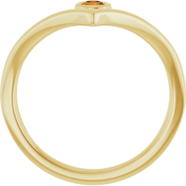 14K Gold Round Natural Citrine Bezel-Set Solitaire V Ring - Yellow Gold - view 2
