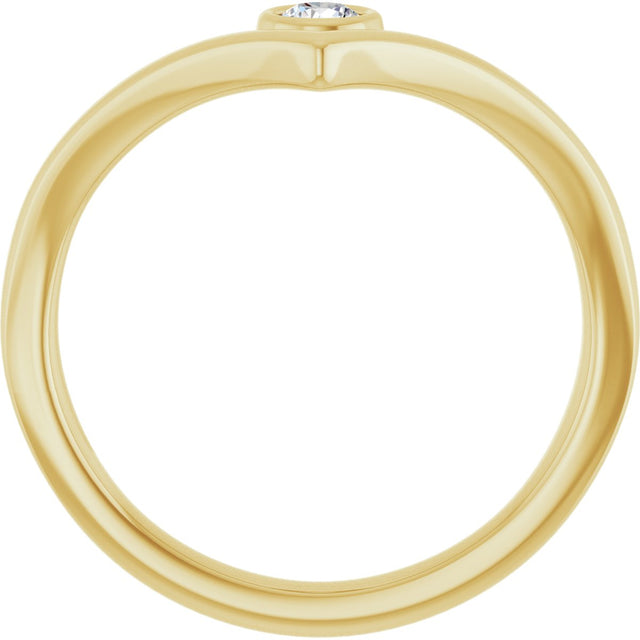 14K Gold Round Natural Diamond Bezel-Set Solitaire V Ring - Yellow Gold - view 2