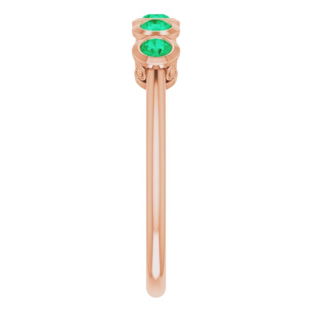 14K Gold Round Natural Emerald Five-Stone Bezel-Set Ring - Rose Gold - view 4