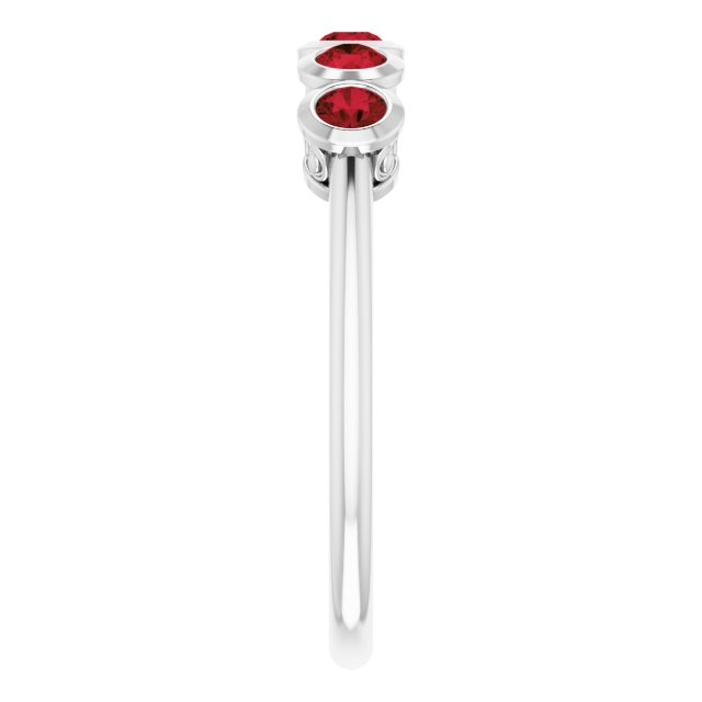 14K Gold Round Natural Mozambique Garnet Five-Stone Bezel-Set Ring - White Gold - view 4