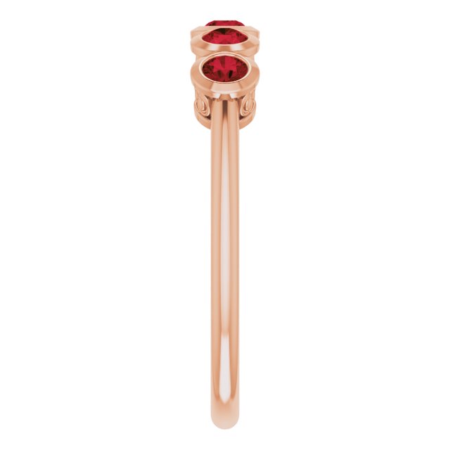 14K Gold Round Natural Mozambique Garnet Five-Stone Bezel-Set Ring - Rose Gold - view 4