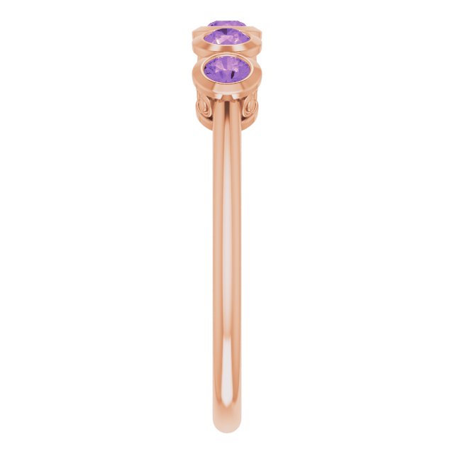 14K Gold Round Natural Amethyst Five-Stone Bezel-Set Ring - Rose Gold - view 4
