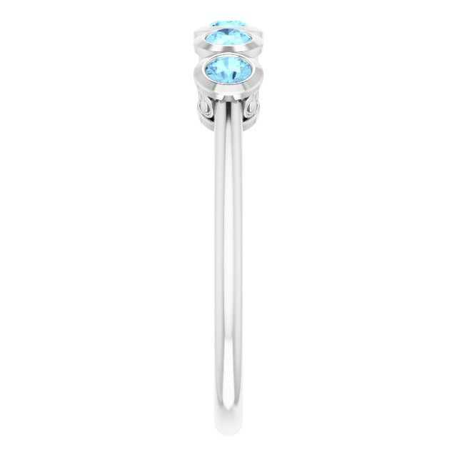 Platinum Round Natural Aquamarine Five-Stone Bezel-Set Ring - view 4