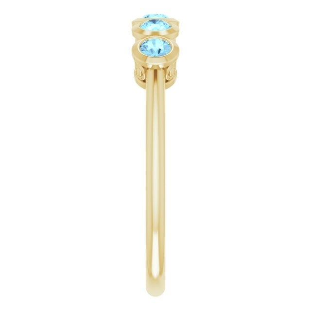 14K Gold Round Natural Aquamarine Five-Stone Bezel-Set Ring - Yellow Gold - view 4