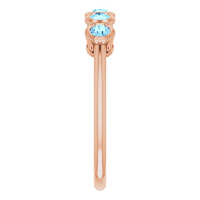 14K Gold Round Natural Aquamarine Five-Stone Bezel-Set Ring - Rose Gold - view 4
