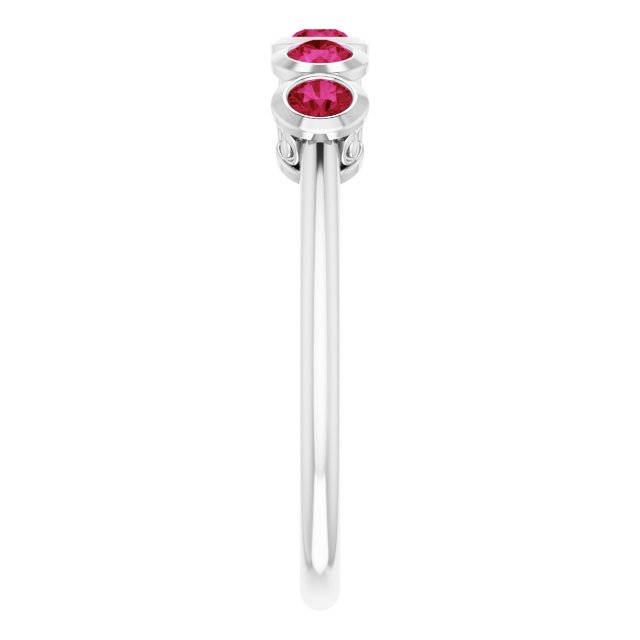 14K Gold Round Lab-Grown Ruby Five-Stone Bezel-Set Ring - White Gold - view 4