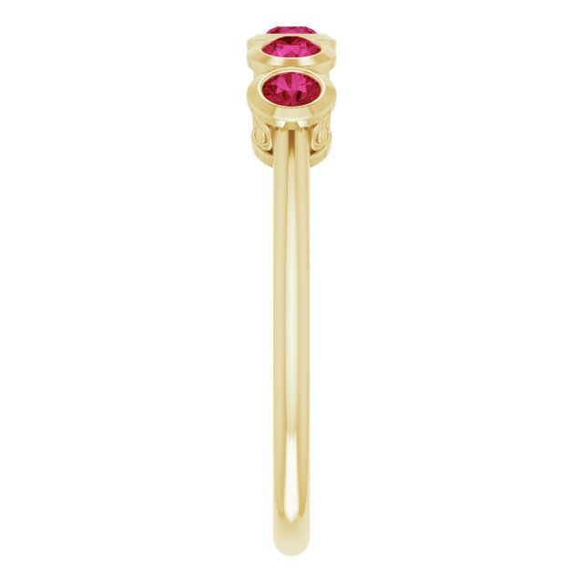 14K Gold Round Natural Ruby Five-Stone Bezel-Set Ring - Yellow Gold - view 4