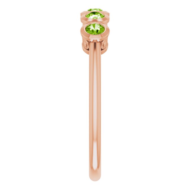 14K Gold Round Natural Peridot Five-Stone Bezel-Set Ring - Rose Gold - view 4