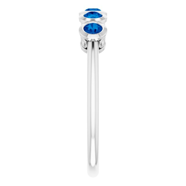 14K Gold Round Natural Blue Sapphire Five-Stone Bezel-Set Ring - White Gold - view 4