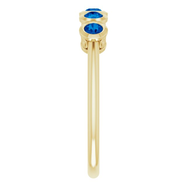 14K Gold Round Natural Blue Sapphire Five-Stone Bezel-Set Ring - Yellow Gold - view 4
