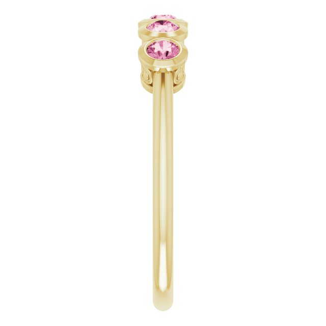 14K Gold Round Natural Pink Tourmaline Five-Stone Bezel-Set Ring - Yellow Gold - view 4