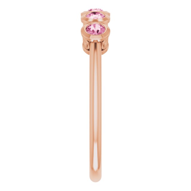 14K Gold Round Natural Pink Tourmaline Five-Stone Bezel-Set Ring - Rose Gold - view 4