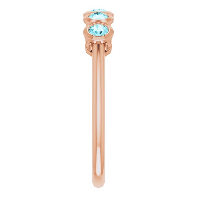 14K Gold Round Natural Blue Zircon Five-Stone Bezel-Set Ring - Rose Gold - view 4