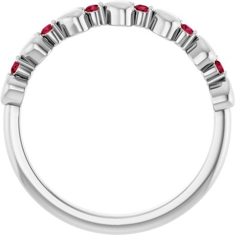 Platinum Round Natural Ruby Accented Stackable Heart Ring - view 2