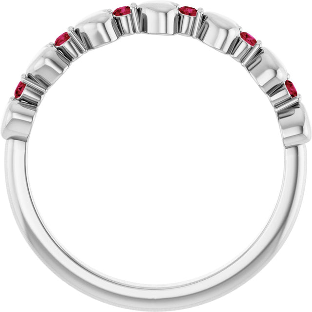 Platinum Round Natural Ruby Accented Stackable Heart Ring - view 2
