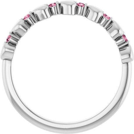 Platinum Round Natural Pink Tourmaline Accented Stackable Heart Ring - view 2