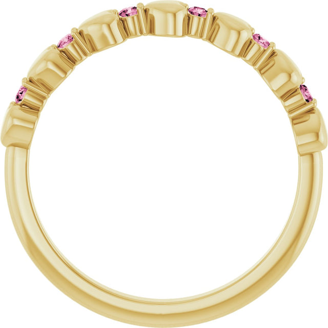 14K Gold Round Natural Pink Tourmaline Accented Stackable Heart Ring - Yellow Gold - view 2