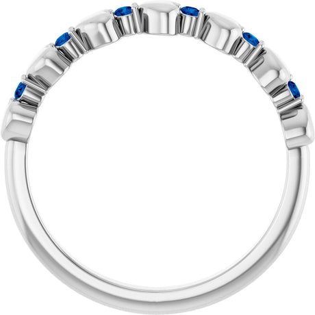 Platinum Round Natural Blue Sapphire Accented Stackable Heart Ring - view 2