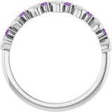 14K Gold Round Natural Amethyst Accented Stackable Heart Ring - White Gold - view 2