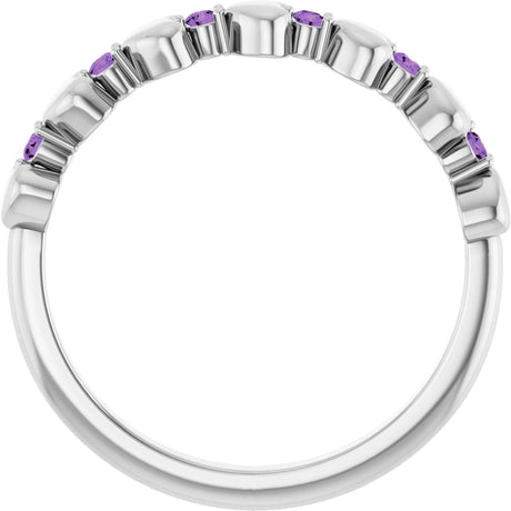 Platinum Round Natural Amethyst Accented Stackable Heart Ring - view 2