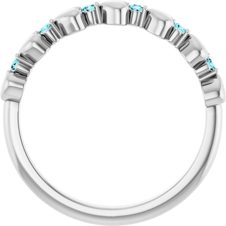 Platinum Round Natural Blue Zircon Accented Stackable Heart Ring - view 2