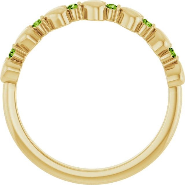 14K Gold Round Natural Peridot Accented Stackable Heart Ring - Yellow Gold - view 2