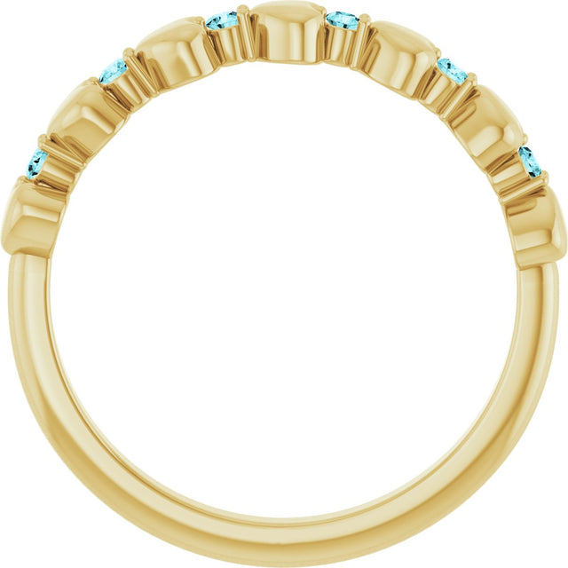 14K Gold Round Natural Blue Zircon Accented Stackable Heart Ring - Yellow Gold - view 2